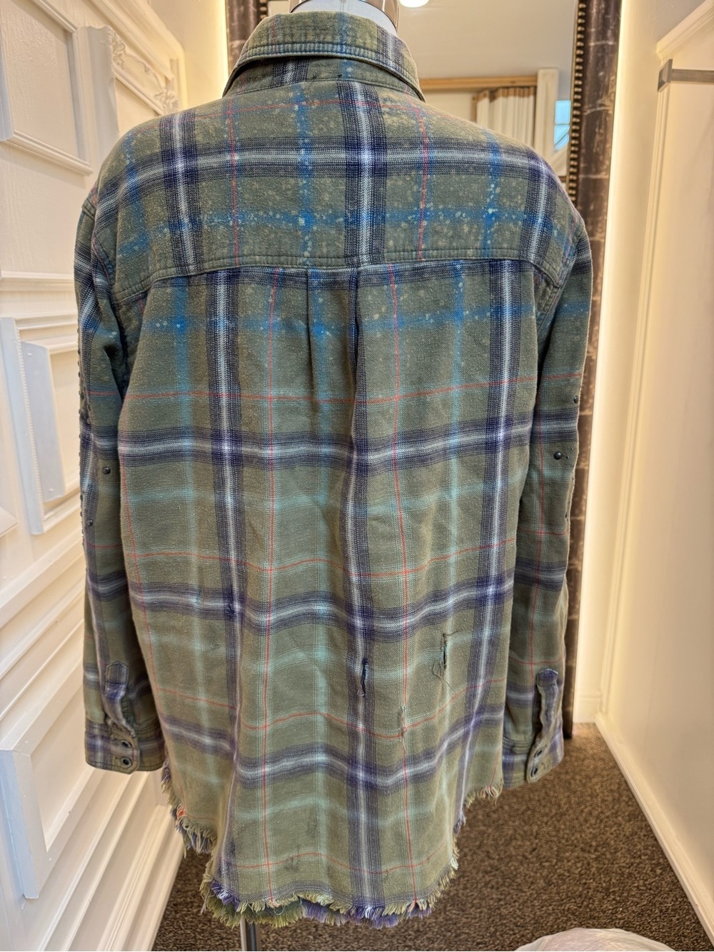 Free People Olive Plaid Distressed Zip-Up Jacket - Picture 4 of 4